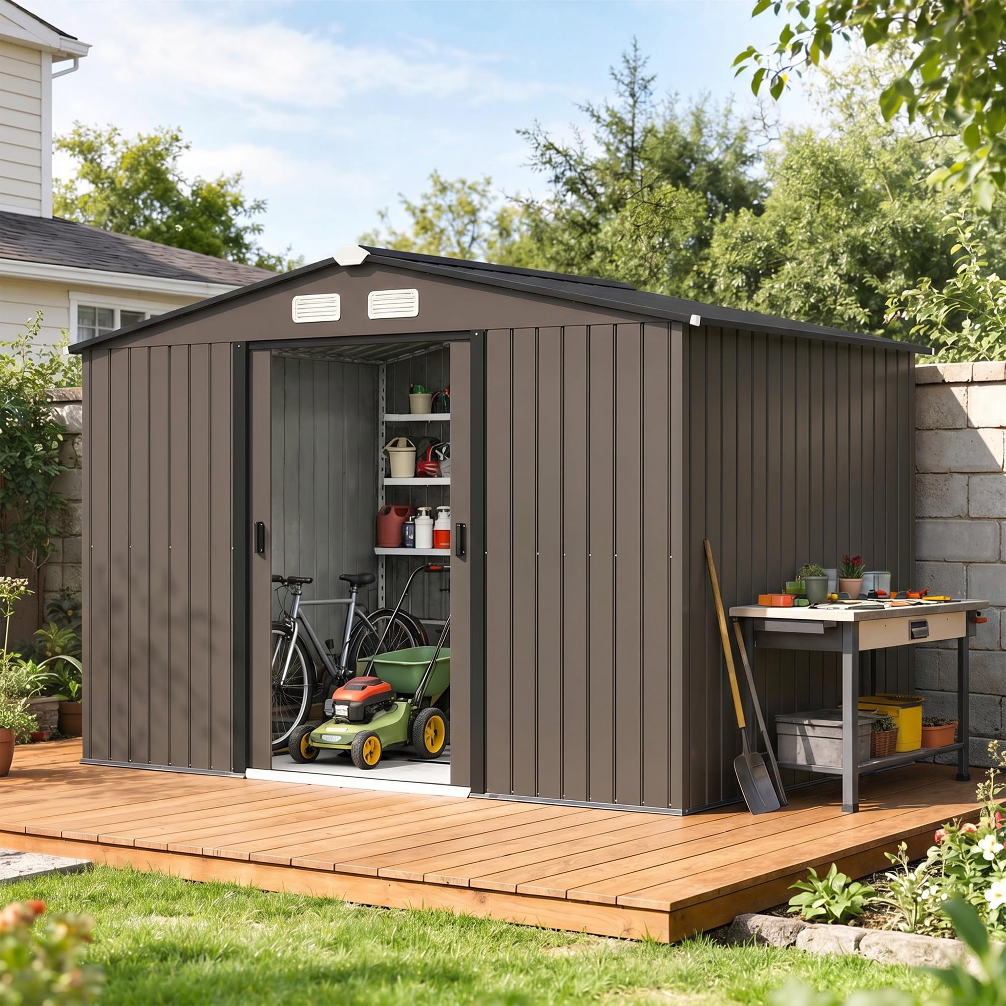 Outsunny 9' x 6' Garden Storage Shed with Foundation Kit, Metal